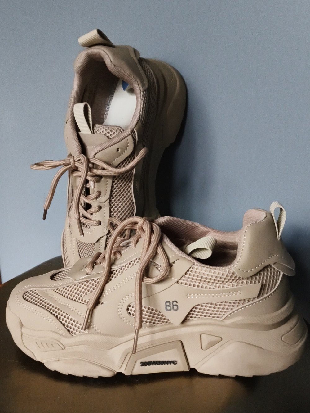 Women’s Chunky Platform Lace-Up Sneakers in Beige 7